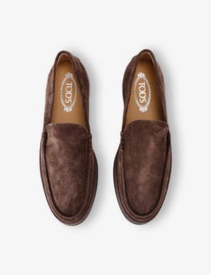 Shop Tod's Ods Mens Dark Brown Pantofola Raffia-sole Suede Loafers Eur 42.5 / 8.5 Uk