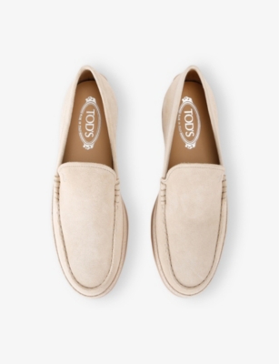 TOD'S MENS BEIGE PANTOFOLA GOMMA RAFIA TV SUEDE LOAFERS EUR 42 / 8 UK