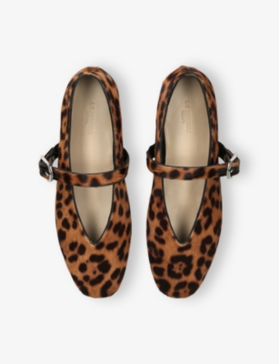 LE MONDE BERYL WOMENS DK.BRN COM STELLA LEOPARD-PATTERN CALF-HAIR BALLET FLATS EUR 41.5 / 8.5 UK 