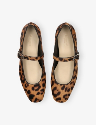 LE MONDE BERYL WOMENS DK.BRN COM LEOPARD-PATTERN CALF-HAIR MARY-JANE BALLET FLATS EUR 40 / 7 UK 