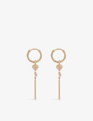 Metier Womens  By Tomfoolery Engraved Bar Lucky Lantern 9ct Yellow Gold Hoop Single Earring In Gold & White