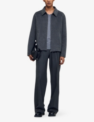 Sandro Mens Dark Grey Double-faced Long-sleeve Wool-blend Jacket In Gray