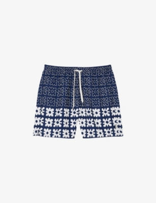 SANDRO: Floral Graphic-Print Straight-Leg Swim Trunks