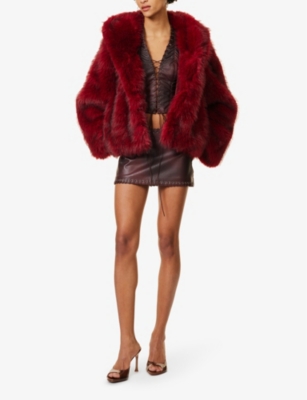 Jaded London Womens Red Lynx Stitch-embellishment Faux-leather Mini Skirt In Red