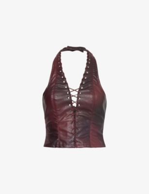 Jaded London Womens Red Lynx Stitch-embellishment Faux-leather Top