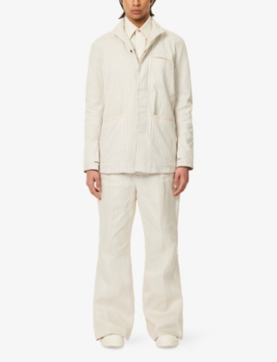 BORIS BIDJAN SABERI: Striped Three-Slip-Pockets Cotton-Blend Jacket