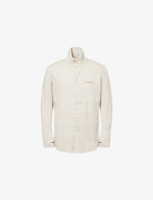 BORIS BIDJAN SABERI: Striped Three-Slip-Pockets Cotton-Blend Jacket
