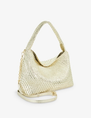 Dune Womens Deliberate Large Metallic Woven Shoulder Bag Gold Synthetic In Gold Synthetic