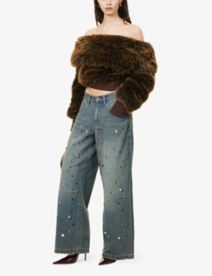 Jaded London Womens Grey Studded Colossus Relaxed Wide-leg Denim Jeans In Grey