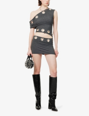 JADED LONDON: Asymmetric Eyelet-Embellishment Stretch-Woven Blend Mini Dress