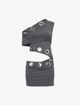 JADED LONDON: Asymmetric Eyelet-Embellishment Stretch-Woven Blend Mini Dress