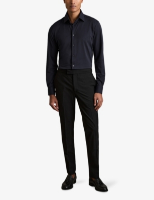 Reiss Mens Navy Voyager Long-sleeved Stretch-woven Shirt In Blue