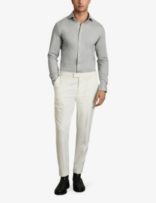 Reiss Nate Long Sleeve Button Front Shirt In Grey Melange