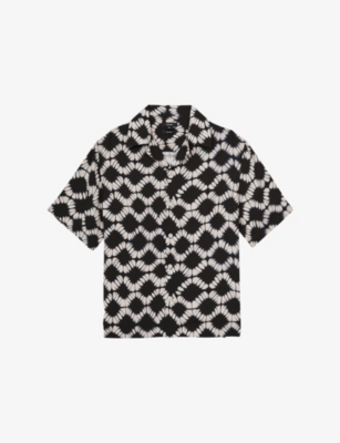 Reiss Mens Black Multi Makarb Abstract-pattern Woven Shirt