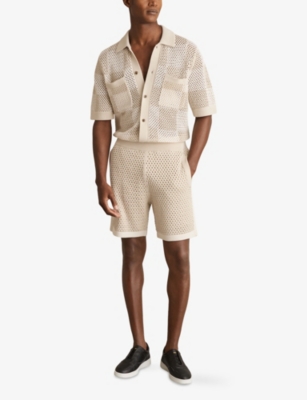 REISS: Alfred Checkerboard-Pattern Cotton-Knit Shirt