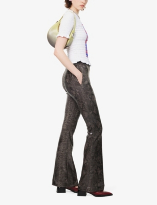 Shop Conner Ives Womens Snake-print Flared Straight-leg Mid-rise Woven Trousers
