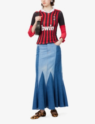 Shop Conner Ives Womens The Reconstituted Godet Contrast-panels Denim Maxi Skirt