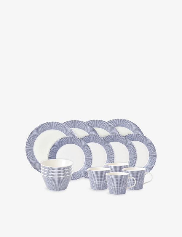 Pacific Blue Dots Porcelain 16-Piece Dinnerware Set