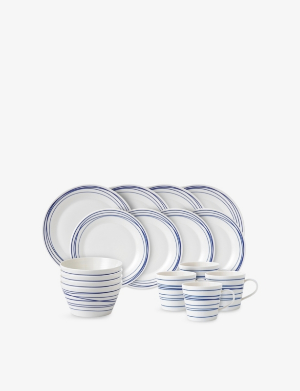 Pacific Blue Lines Porcelain 16-Piece Dinnerware Set