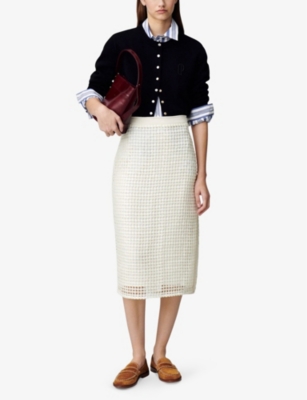 Claudie Pierlot Womens Straight-fit Sequin-embellished Crochet-knit Midi Skirt Naturels In Naturels