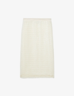 Claudie Pierlot Womens Straight-fit Sequin-embellished Crochet-knit Midi Skirt Naturels In Naturels