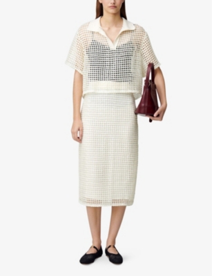 Claudie Pierlot Womens Spread-collar Short-sleeve Crochet-knit Top Naturels In Naturels
