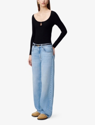 Claudie Pierlot Knitted Scoop-neck Top In Noir / Gris