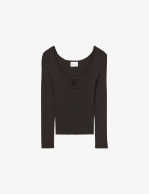 Claudie Pierlot Knitted Scoop-neck Top In Noir / Gris