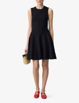Claudie Pierlot Womens  Sleeveless Flared-skirt Knitted Mini Dress In Noir / Gris