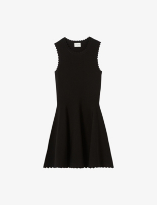 Claudie Pierlot Womens  Sleeveless Flared-skirt Knitted Mini Dress In Noir / Gris