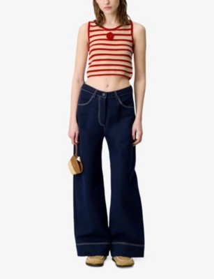 Claudie Pierlot Womens Roses Striped Cotton Knitted Tank Top