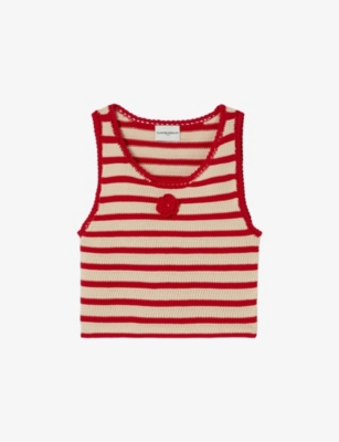 Claudie Pierlot Womens Roses Striped Cotton Knitted Tank Top
