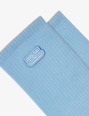 SANDRO: Embroidered Logo-Patch Ribbed Stretch-Cotton Socks