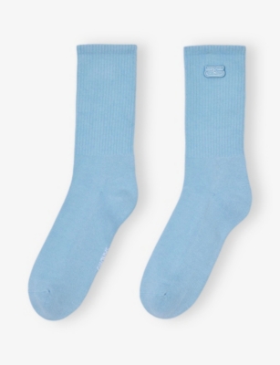 SANDRO: Embroidered Logo-Patch Ribbed Stretch-Cotton Socks