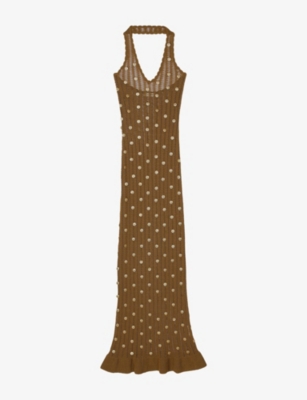 SANDRO: Halter-Neck Metal-Tassel Cotton-Knit Maxi Dress