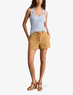 Reiss Womens Tan Clement Lace-up Cotton Shorts