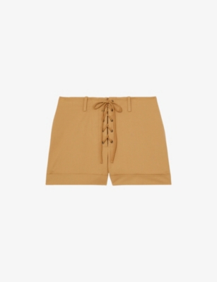 Reiss Womens Tan Clement Lace-up Cotton Shorts
