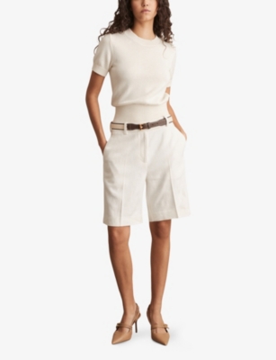 Reiss Womens Devon Belted-waist Woven Shorts White In White