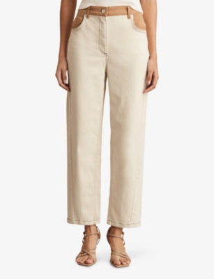 Reiss Womens Maddie Colour-block Straight-leg Denim Jeans Ecru In Ecru