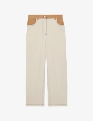 Reiss Womens Maddie Colour-block Straight-leg Denim Jeans Ecru In Ecru
