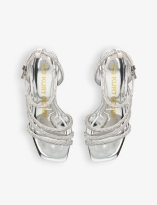 Kg Kurt Geiger Womens Savanna Low2 Crystal-strap Heeled Faux-leather Sandals Silv In Silver