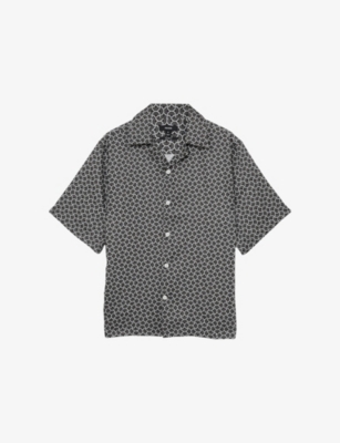 Reiss Mens Black White Barella Geometric-pattern Woven Shirt Xs