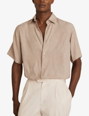 REISS: Coupe Floral-Jacquard Short-Sleeve Woven Shirt
