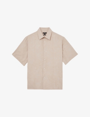 REISS: Coupe Floral-Jacquard Short-Sleeve Woven Shirt