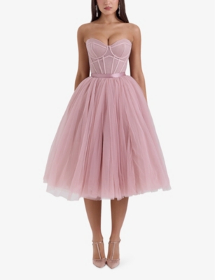 Shop House Of Cb Of Cb Womens French Rose Darling Tulle Midi Dress