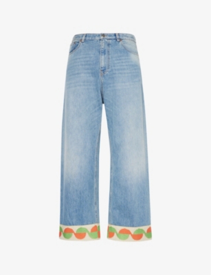 VALENTINO GARAVANI - Embroidered-hem straight-leg denim