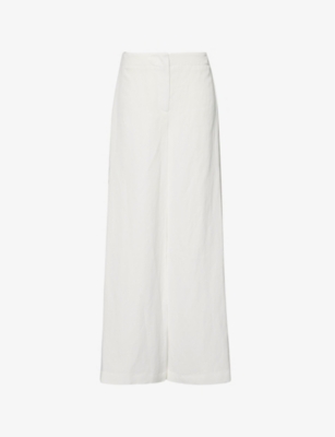 Twp Womens White Stevie Pleated Wide-leg High-rise Woven-blend Trousers In White