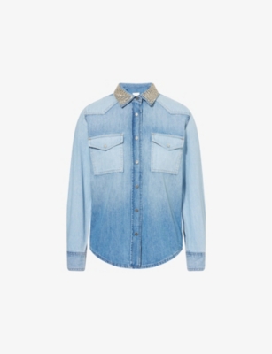 TWP: Valentines Crystal Embellished-Collar Denim Shirt