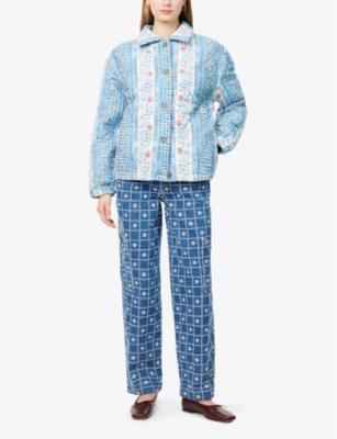 Shop Damson Madder Womens Blue Claudia Floral-print Quilted Cotton Jacket