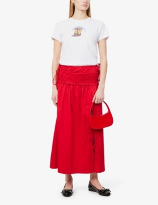 DAMSON MADDER WOMENS WHITE COWBOY SHRUNKEN GRAPHIC-PRINT COTTON T-SHIRT 